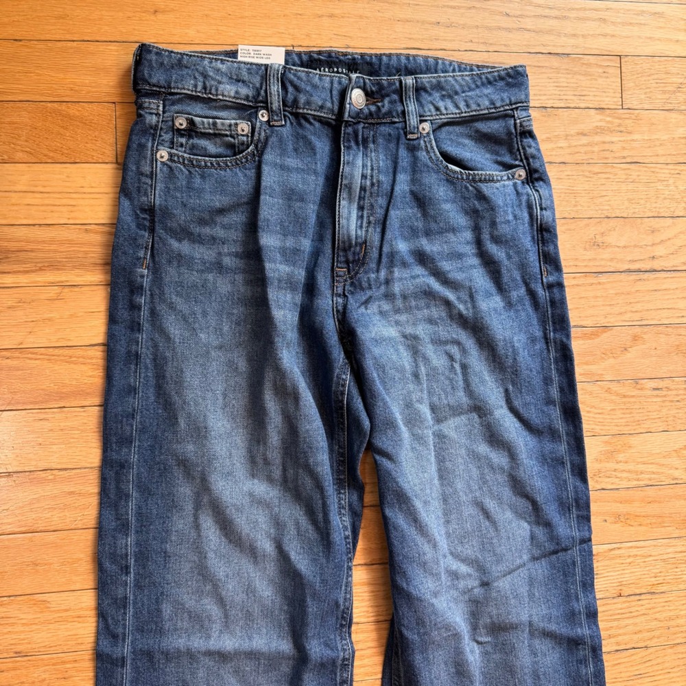 Aeropostale High Rise Wide Leg Jeans Dark Wash‎ Non-Stretch Denim 4
